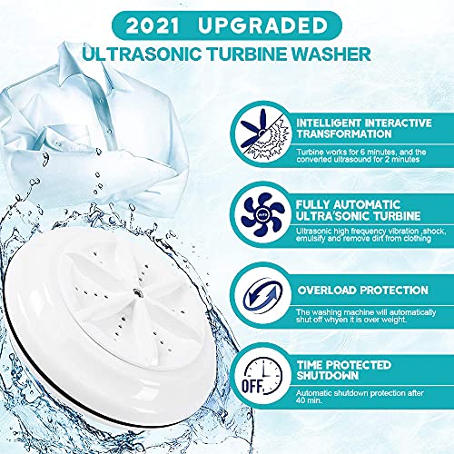 Coisound1688 Portable Ultrasonic Washing Machine, Mini Turbo Washer, Turbine Sterilizes Compact Washer with USB for Travel, Business Trip Apartment, Dorm (White), whiteNEW