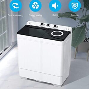 ROVSUN Compact Twin Tub 26lbs Portable Washing Machine, Mini Washer(18lbs) & Spiner(8lbs) / Built-in Drain Pump/Semi-Automatic for Camping, Apartments, Dorms & RV’s