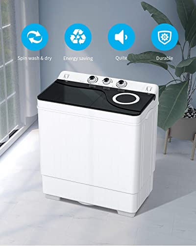 ROVSUN Compact Twin Tub 26lbs Portable Washing Machine, Mini Washer(18lbs) & Spiner(8lbs) / Built-in Drain Pump/Semi-Automatic for Camping, Apartments, Dorms & RV’s