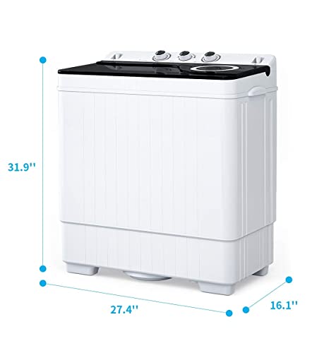 ROVSUN Compact Twin Tub 26lbs Portable Washing Machine, Mini Washer(18lbs) & Spiner(8lbs) / Built-in Drain Pump/Semi-Automatic for Camping, Apartments, Dorms & RV’s