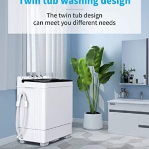 ROVSUN Compact Twin Tub 26lbs Portable Washing Machine, Mini Washer(18lbs) & Spiner(8lbs) / Built-in Drain Pump/Semi-Automatic for Camping, Apartments, Dorms & RV’s