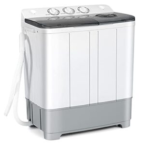 costway portable washing machine, twin tub 22lbs capacity, compact washer(13.2lbs) and spinner(8.8lbs) with control knobs, built-in drain pump, semi-automatic laundry washer for apartment, rv (grey)