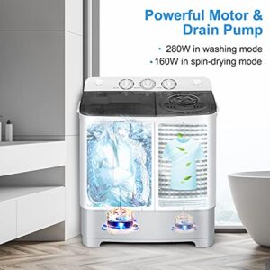COSTWAY Portable Washing Machine, Twin Tub 22Lbs Capacity, Compact Washer(13.2Lbs) and Spinner(8.8Lbs) with Control Knobs, Built-in Drain Pump, Semi-Automatic Laundry washer for Apartment, RV (Grey)