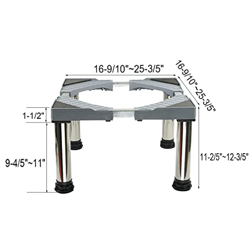 Pedestal for Dishwasher/Wine Cooler Heightened 10" Machine Stand Telescopic Length/Width 17"-25" Mini Fridge Stand Air Conditioner Base Anti-vibration Mat Gray (Legs:10",4Legs)