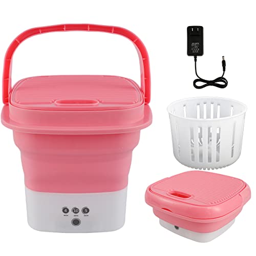 Protoiya Portable Mini Folding Clothes Washing Machine, Automatic Portable Washer with Drain Basket Touch Screen and Timer for Underwear, Sock, Baby Clothes, Travel, Camping, RV, Dorm, Apartment(Pink)