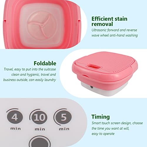 Protoiya Portable Mini Folding Clothes Washing Machine, Automatic Portable Washer with Drain Basket Touch Screen and Timer for Underwear, Sock, Baby Clothes, Travel, Camping, RV, Dorm, Apartment(Pink)