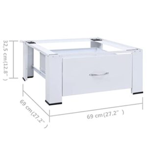 INLIFE Washer Dryer Stand with Drawer, Heavy Duty Washing Machine Pedestal with Storage Drawer Adjustable Height Base for Mini Air Conditioner Refrigerator Dryer White 27.2"x27.2"x12.8"(WxDxH)