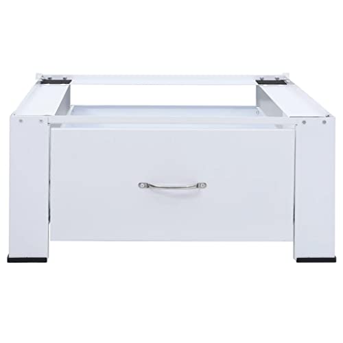 INLIFE Washer Dryer Stand with Drawer, Heavy Duty Washing Machine Pedestal with Storage Drawer Adjustable Height Base for Mini Air Conditioner Refrigerator Dryer White 27.2"x27.2"x12.8"(WxDxH)