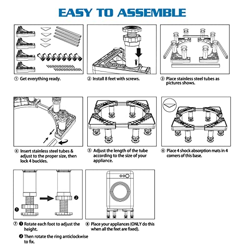 SEISSO Fridge Stand-Upgraded 8 Heavy Duty Feet Adjustable Dryer Stand Increase 7-8.6inch Height Max Load 992LB/450KG Base Stand for Washer Refrigerator Washing Machine Dryer