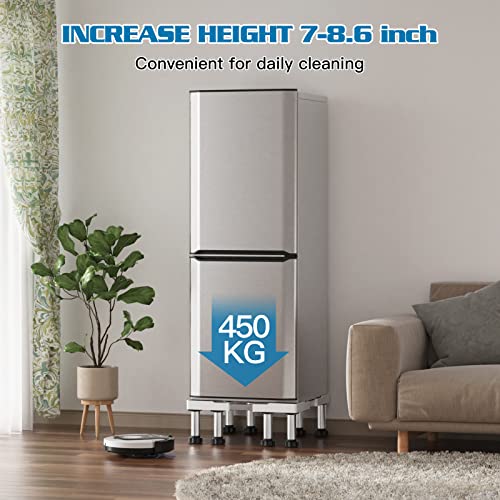 SEISSO Fridge Stand-Upgraded 8 Heavy Duty Feet Adjustable Dryer Stand Increase 7-8.6inch Height Max Load 992LB/450KG Base Stand for Washer Refrigerator Washing Machine Dryer