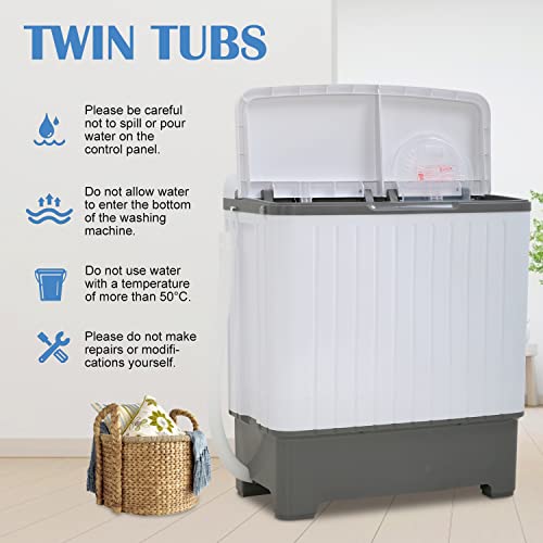 Portable Washing Machine, Compact Twin Tub Portable Washer and Dryer, 17Lbs Capacity Timer Control Mini Laundry Machine for Dorms, Rv’s, Camping, Apartments, College Rooms