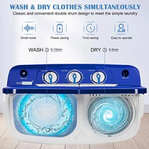 Portable Washing Machine, Compact Twin Tub Portable Washer and Dryer, 17Lbs Capacity Timer Control Mini Laundry Machine for Dorms, Rv’s, Camping, Apartments, College Rooms