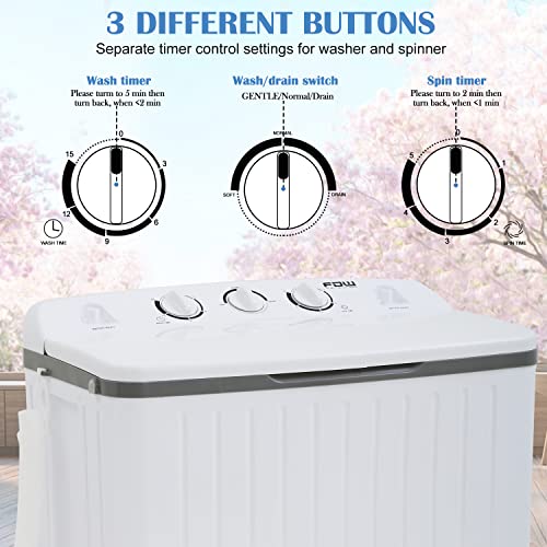 Portable Washing Machine, Compact Twin Tub Portable Washer and Dryer, 17Lbs Capacity Timer Control Mini Laundry Machine for Dorms, Rv’s, Camping, Apartments, College Rooms
