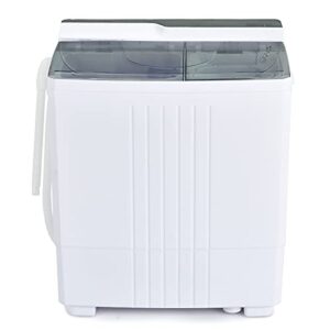 costway portable washing machine, twin tub 21lbs capacity, washer(14.4lbs) and spinner(6.6lbs), laundry machine with control knobs, built-in drain pump, compact washer for apartment, rv, grey