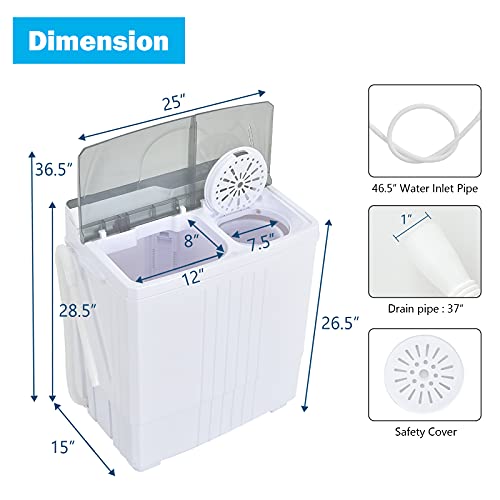 COSTWAY Portable Washing Machine, Twin Tub 21Lbs Capacity, Washer(14.4Lbs) and Spinner(6.6Lbs), Laundry Machine with Control Knobs, Built-in Drain Pump, Compact washer for Apartment, RV, Grey