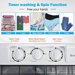 COSTWAY Portable Washing Machine, Twin Tub 21Lbs Capacity, Washer(14.4Lbs) and Spinner(6.6Lbs), Laundry Machine with Control Knobs, Built-in Drain Pump, Compact washer for Apartment, RV, Grey