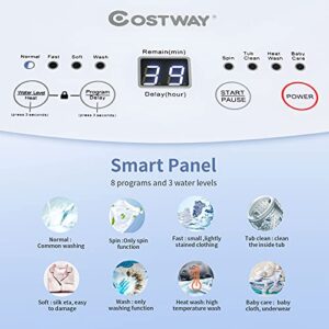 COSTWAY Full Automatic Washing Machine, 7.7Lbs Capacity, 8 Programs, 2-in-1 Portable Washer and Spinner with 24 Hours Delay, 3 Heating Function, Laundry Washer with Drain Pump for Apartment, RV