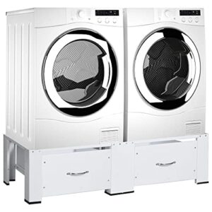 Double Washing and Drying Machine Pedestal with Pull-out Shelves Base Stand Stacking Kit Shelf Dryer Mini Refrigerator Cabinet Stackable Kit Utility Room, Washing Room With Drawer 50"x21.5"x12.8"