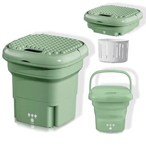 foldable and portable washing machine, mini portable washer, washing machine with drain basket for apartment, laundry, camping, rv, travel, underwear, personal, baby – green