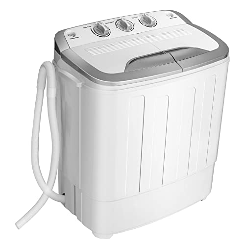 Giantex Portable Washing Machine, 13lbs Mini Twin Tub, 8Lbs Washer & 5Lbs Spinner, Compact Laundry Washer Combo, Built-in Pump Drain, Apartments RVs and Dorms (White & Gray)