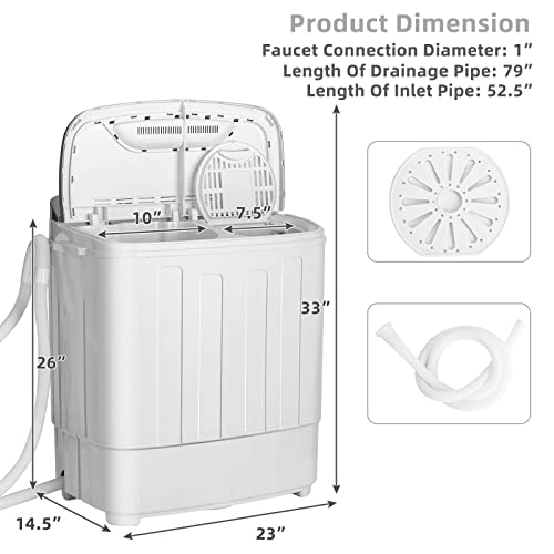 Giantex Portable Washing Machine, 13lbs Mini Twin Tub, 8Lbs Washer & 5Lbs Spinner, Compact Laundry Washer Combo, Built-in Pump Drain, Apartments RVs and Dorms (White & Gray)