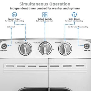 Giantex Portable Washing Machine, 13lbs Mini Twin Tub, 8Lbs Washer & 5Lbs Spinner, Compact Laundry Washer Combo, Built-in Pump Drain, Apartments RVs and Dorms (White & Gray)