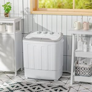 Giantex Portable Washing Machine, 13lbs Mini Twin Tub, 8Lbs Washer & 5Lbs Spinner, Compact Laundry Washer Combo, Built-in Pump Drain, Apartments RVs and Dorms (White & Gray)