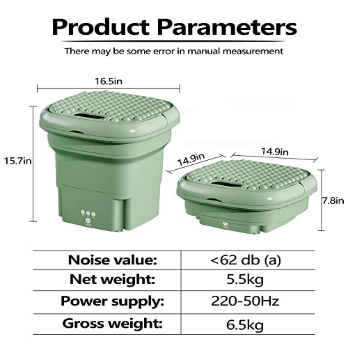 Foldable Washing Machine, Mini Portable Washer, Washing Machine with Drain Basket for Apartment, Laundry, Camping, RV, Travel, Underwear, Personal, Baby - GREEN