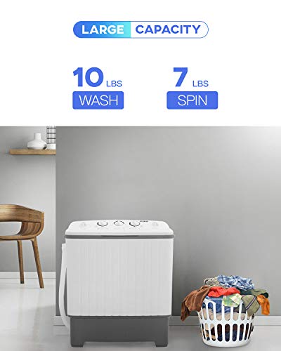 Hudada Twin Tub Washing Machine Portable Mini Compact Washer and Spin Dryer Combo, 10Lbs & 7Lbs Spinning, Small Laundry with Inlet Drain Hose for Apartment Dorm RV Home, White