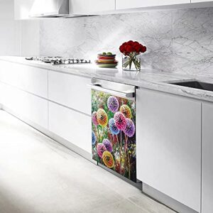 Colourful Dandelion Painting Kitchen Dishwasher Cover Magnetic Sticker,Refrigerator,Washing Machine Magnet Panel Decal,Flower Dryer Decorative Floral Cover for Home Decor 23in W x 26in H