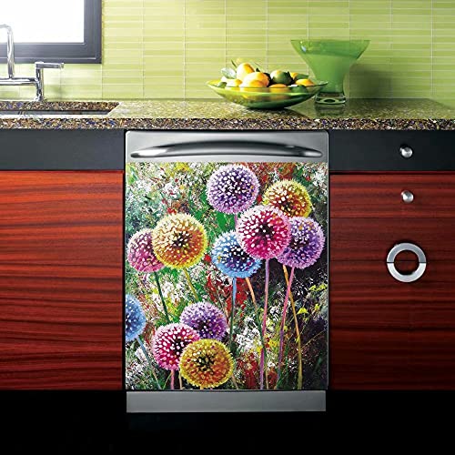 Colourful Dandelion Painting Kitchen Dishwasher Cover Magnetic Sticker,Refrigerator,Washing Machine Magnet Panel Decal,Flower Dryer Decorative Floral Cover for Home Decor 23in W x 26in H