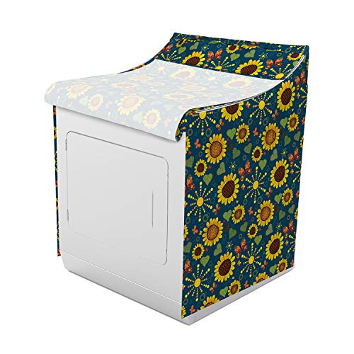 Lunarable Paint Washer Cover, Sunflower Pattern with Colorful Butterflies Sun and Circles Abstract Farming Image, Suitable for Dryer and Washing Machine, 29" x 28" x 40", Multicolor