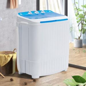 TABU 16.5Ibs Portable Washing Machine, Compact Washer Machine, Mini Washing Machine, Twin Tub Washer and Spiner, Ideal for Dorms, Apartments, RVs, Camping etc (White & Blue)