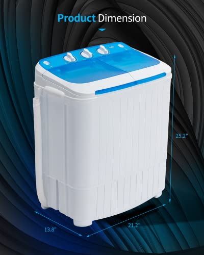 TABU 16.5Ibs Portable Washing Machine, Compact Washer Machine, Mini Washing Machine, Twin Tub Washer and Spiner, Ideal for Dorms, Apartments, RVs, Camping etc (White & Blue)