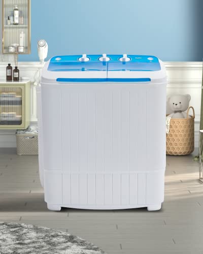 TABU 16.5Ibs Portable Washing Machine, Compact Washer Machine, Mini Washing Machine, Twin Tub Washer and Spiner, Ideal for Dorms, Apartments, RVs, Camping etc (White & Blue)