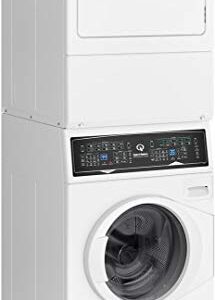 Speed Queen SF7003WG 27" Gas Stacked Washer and Dryer with Stainless Steel Tub, Balance Technology, Control Lock, Moisture Sensor, in White