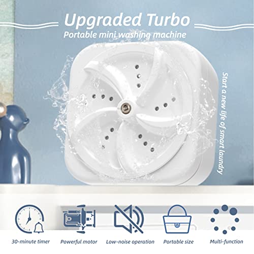 Ultrasonic Turbo Washing Machine, Mini Portable Washing Machine, Sink Washing Machine for Dorm Home Travel, 30 Minute Timer, USB Powered (White)