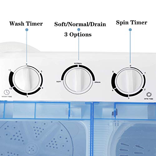 Nouva 17.6lbs Portable Washing Machine, Mini Compact 2 In 1 Twin Tub Washer and Spin Dryer with Timer Control for Apartments, RVs, Camping, Dorms