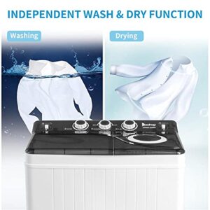 Twin Tub with Built-in Drain Pump 26Lbs Semi-automatic Twin Tube Washing Machine for Apartment, Dorms, RVs, Camping and More, White&Black US Standard