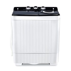 kumcahom portable washing machine 26lbs capacity washer and dryer combo twin tub laundry washer(18lbs) & spinner(8lbs) with built-in gravity drain pump,for apartment,dorms,rv camping (black+white)