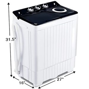 Kumcahom Portable Washing Machine 26Lbs Capacity Washer and Dryer Combo Twin Tub Laundry Washer(18Lbs) & Spinner(8Lbs) with Built-in Gravity Drain Pump,for Apartment,Dorms,RV Camping (black+white)