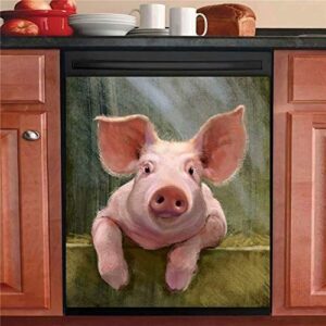 oil painting of animal cute pig dishwasher door cover removable vinyl panel decal magnetic refrigerator stickers 23″ w x 26″ h