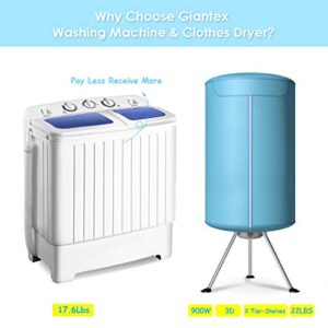 Giantex 17.6lbs Portable Washing Machine, 900W Clothes Dryer, Electric Laundry Dryer and Heater, Washer & Spinner Combo with Ventless Heating Stand for Apartment Travel RV