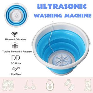 Portable Mini Turbo Washing Machine with Foldable Tub Compact Ultrasonic Turbine Washer Lightweight Travel Laundry Washer USB Powered Camping Apartments Dorms RV Business Trip Clothes (24W) (Blue)