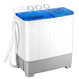 portable washing machine, 2 in 1 laundry washer and dryer combo, 28lbs capacity 18 lbs washing 10 lbs spinning, timer control, drain pump, dorm apartment semi-automatic twin tub mini washer (blue)