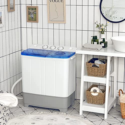 Portable Washing Machine, 2 in 1 Laundry Washer and Dryer Combo, 28lbs Capacity 18 lbs Washing 10 lbs Spinning, Timer Control, Drain Pump, Dorm Apartment Semi-Automatic Twin Tub Mini Washer (blue)