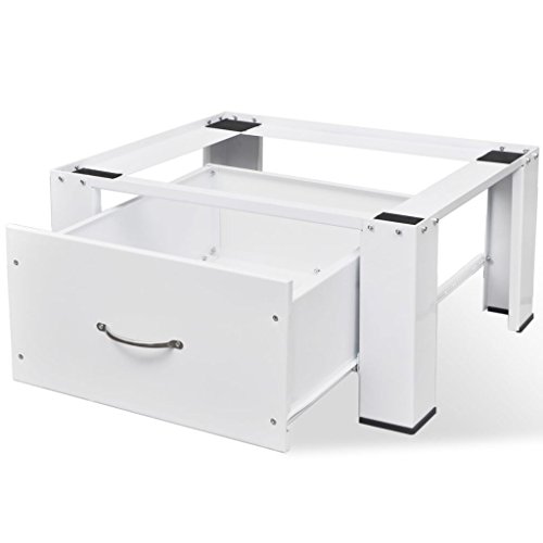 INLIFE Washer Dryer Stand with Drawer, Heavy Duty Washing Machine Pedestal with Storage Drawer Adjustable Height Base for Mini Air Conditioner Refrigerator Dryer 24.8"x21.3"x12.2"(WxDxH)