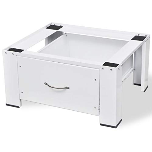 INLIFE Washer Dryer Stand with Drawer, Heavy Duty Washing Machine Pedestal with Storage Drawer Adjustable Height Base for Mini Air Conditioner Refrigerator Dryer 24.8"x21.3"x12.2"(WxDxH)