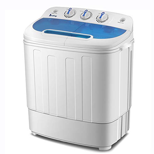 Imseigo Compact Portable Mini Compact Twin Tub with Built-in Drain Pump Washing Machine 13Lbs Washer Spain Spinner Portable Washing Machine Blue+White