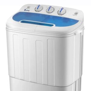 Imseigo Compact Portable Mini Compact Twin Tub with Built-in Drain Pump Washing Machine 13Lbs Washer Spain Spinner Portable Washing Machine Blue+White